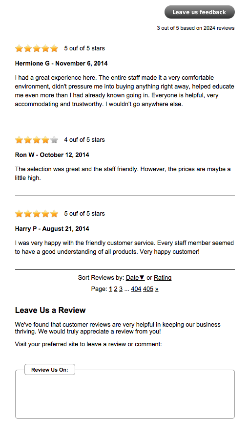 Old Reviews and Testimonial Widget