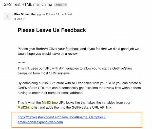 MailChimp and GetFiveStars integration