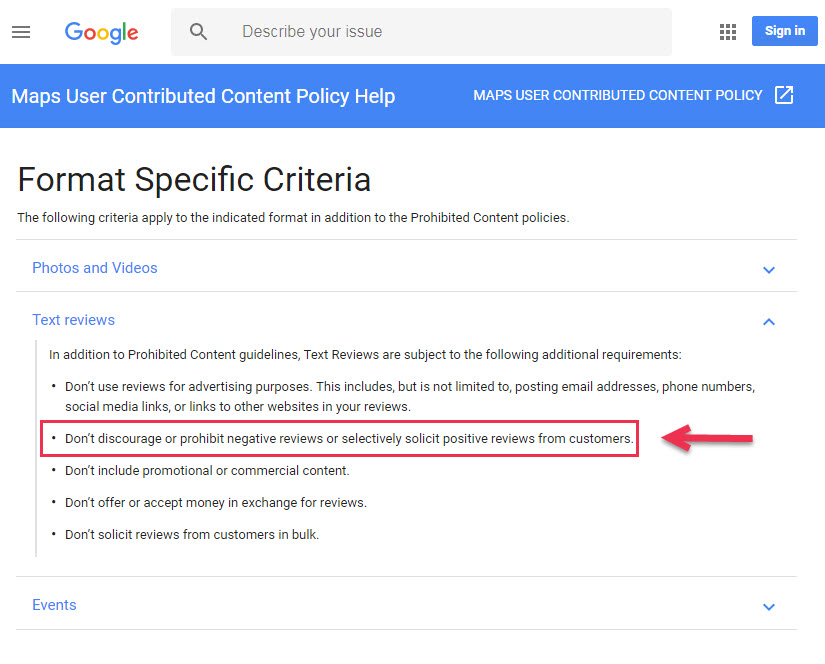 review gating Google rules