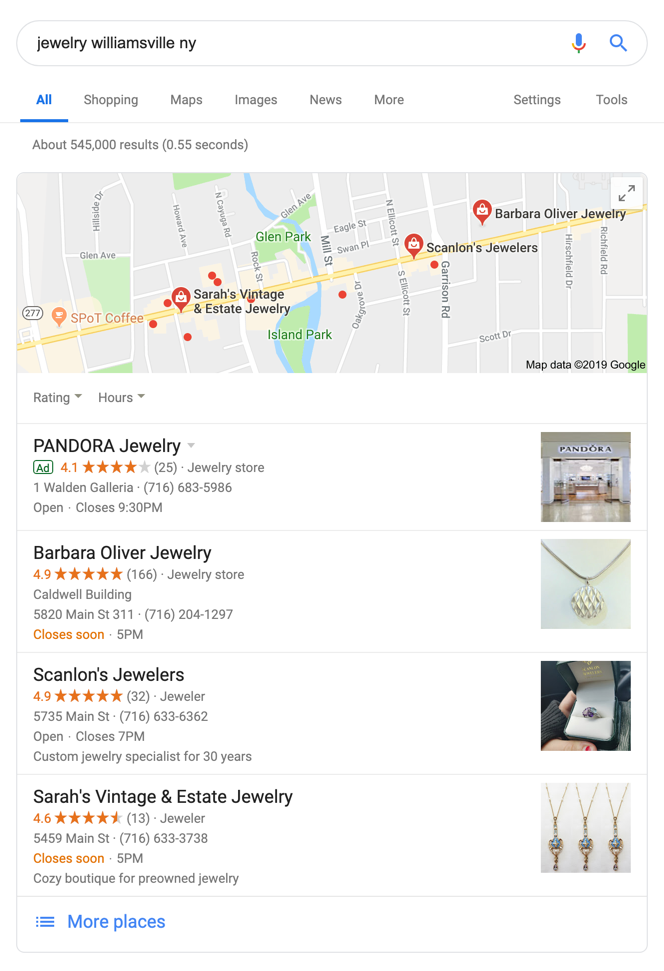image of local search results showing review stars