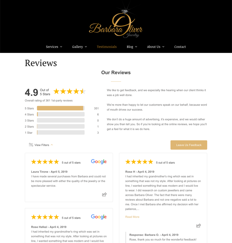 image of a web page that displays customer reviews