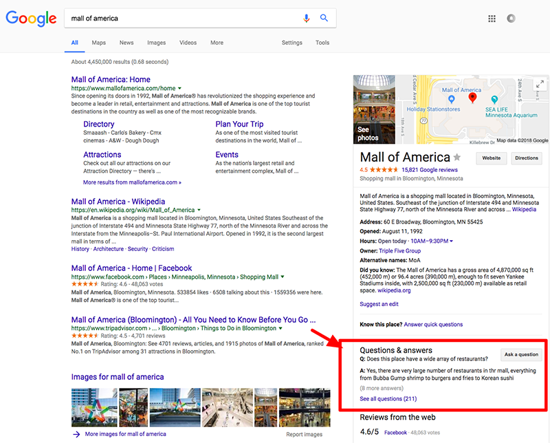 Google questions and answers showing in search results