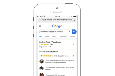 Google reviews mobile results