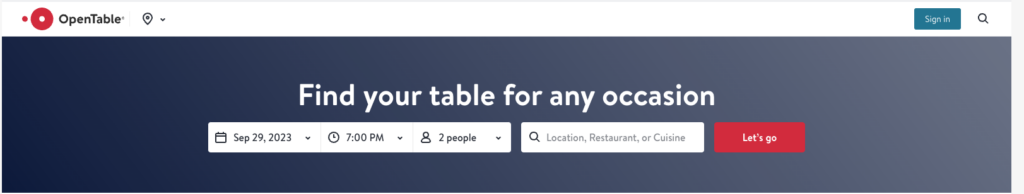 Open table search bar