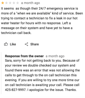 Screenshot of HVAC business complaint review