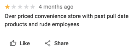 screenshot of negative convenience store review
