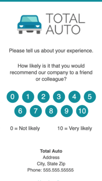 Screenshot of GatherUp customer satisfaction survey question
