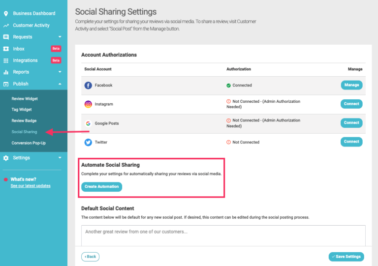 Screenshot of Automatic Social Sharing