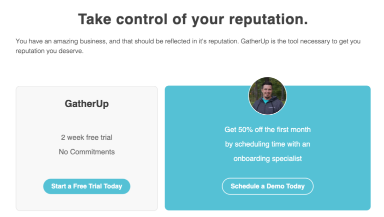 Screenshot of GatherUp Rep Scorecard Call to Action