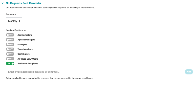 Screenshot of GatherUp No Requests Sent Reminder Addl Recipients