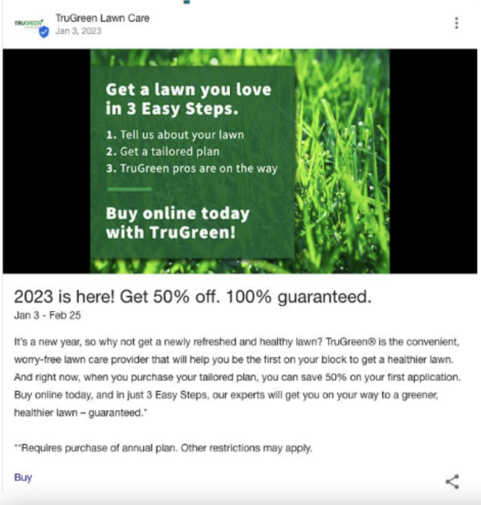 example of a lawncare companies google business profile post