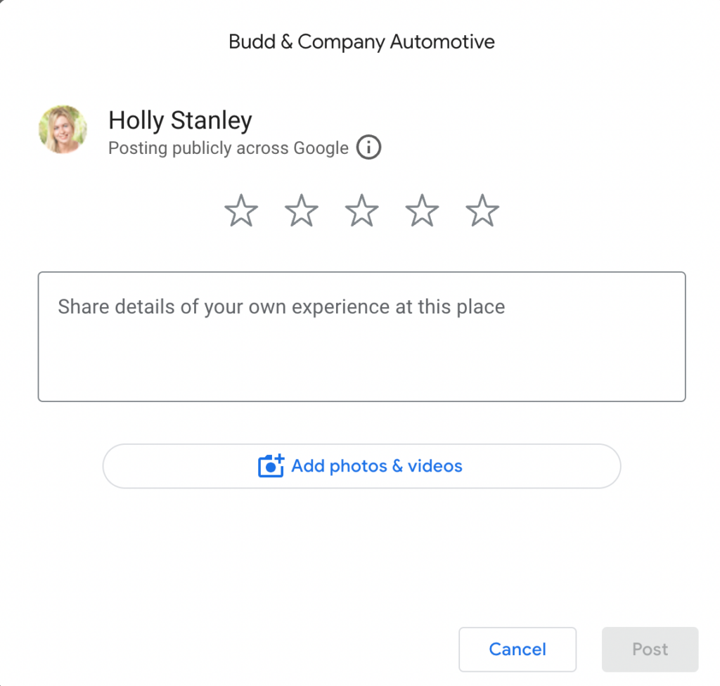 post Google review for Budd & Company Automotive