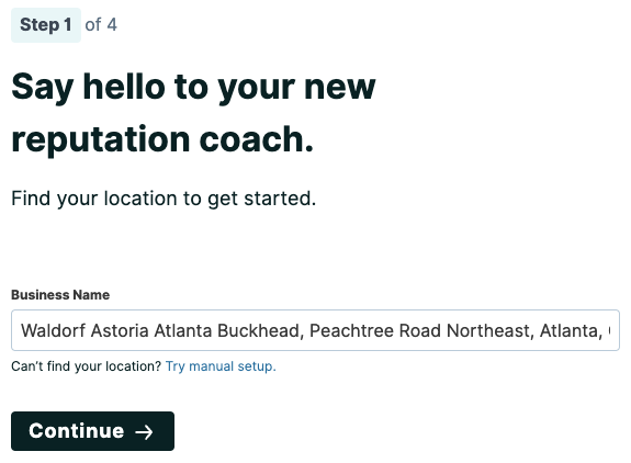 Set-Up Wizard, step 1: add the business name