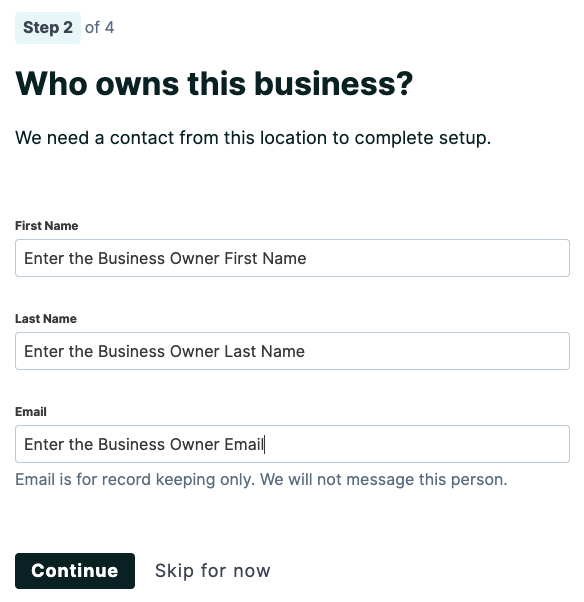 Set-Up Wizard, step 2: add the business owner