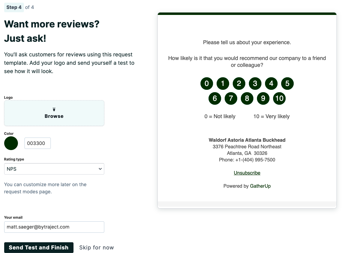 Set-Up Wizard, step 4: customize the review request
