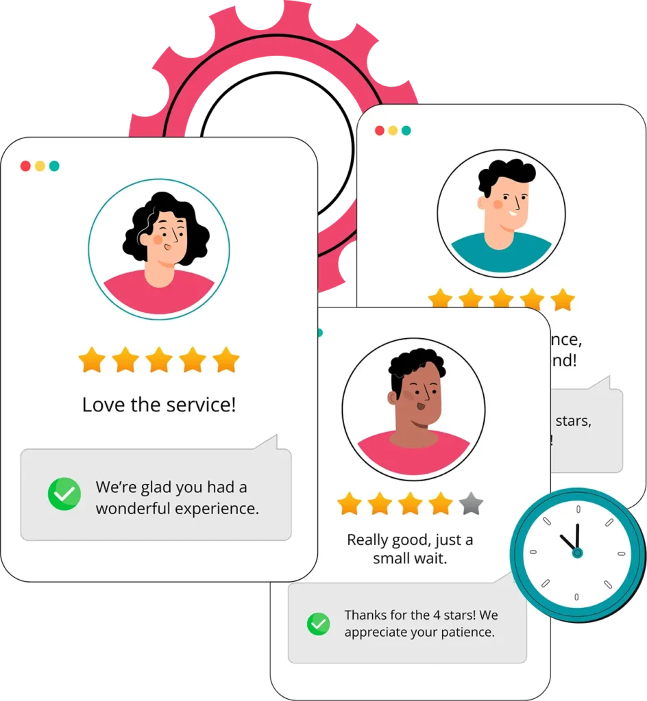 Illustration of customer review cards