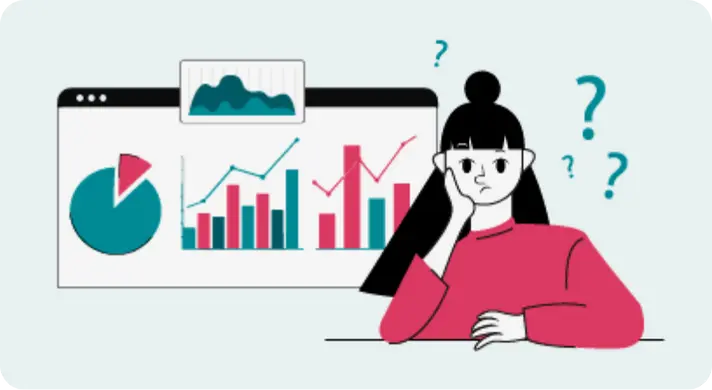 Illustration of person in front of multiple charts and graphs