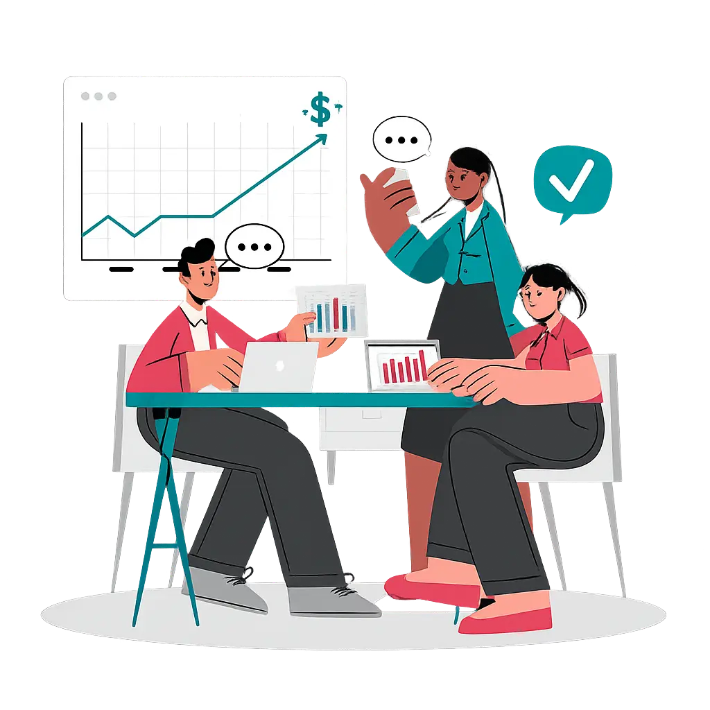 Illustration of agency team working at a table
