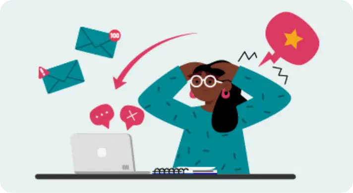 Illustration of person overwhelmed by review requests